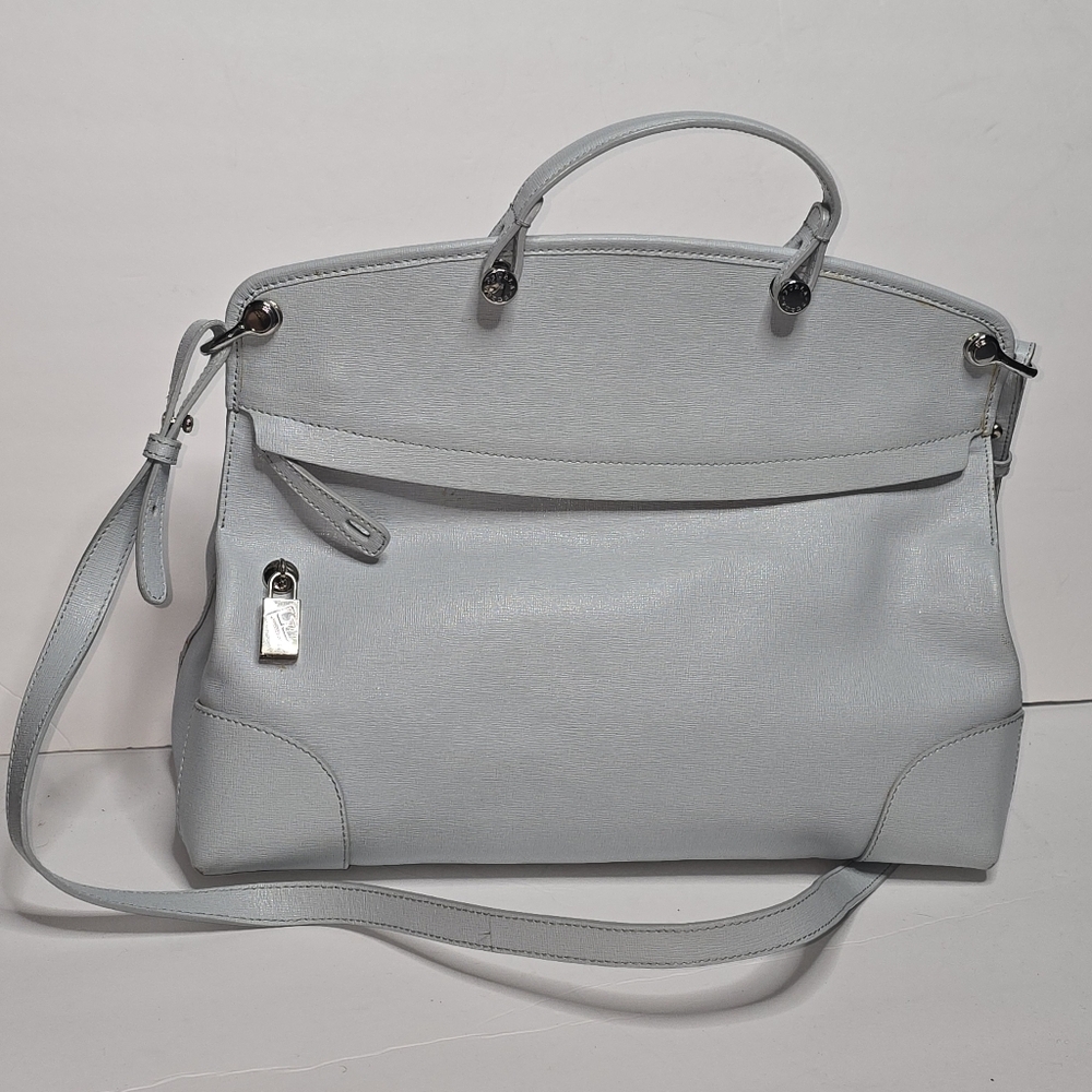 Furla Light Blue Pebble Saffiano Handbag with Silver Hardware